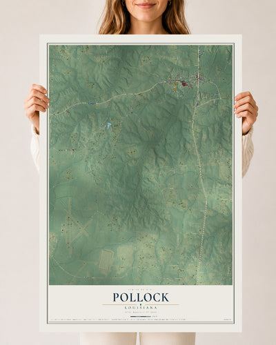 Map of Pollock, Louisiana, 24 x 36 inch unframed archival matte print