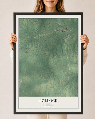 Map of Pollock, Louisiana, 24 x 36 inch print in a black wood frame