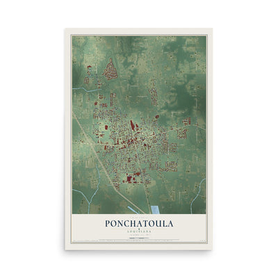 Map of Ponchatoula, Louisiana, 12 x 18 inch unframed archival matte print