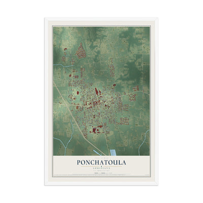 Map of Ponchatoula, Louisiana, 12 x 18 inch print in a white wood frame