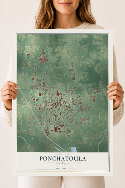 Map of Ponchatoula, Louisiana, 18 x 24 inch unframed archival matte print