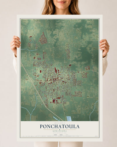 Map of Ponchatoula, Louisiana, 24 x 36 inch unframed archival matte print