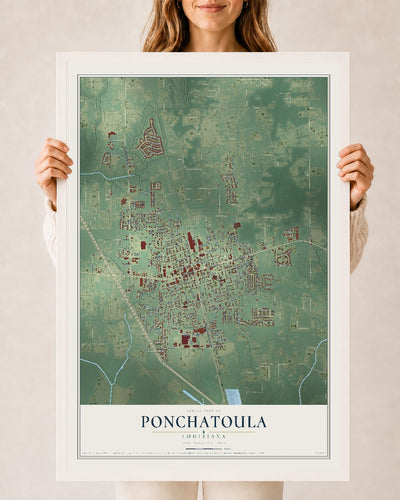 Map of Ponchatoula, Louisiana, 24 x 36 inch print in a white wood frame