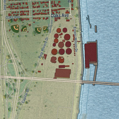 Second close-up of the map of Port Allen, Louisiana print showing more streets and buildings
