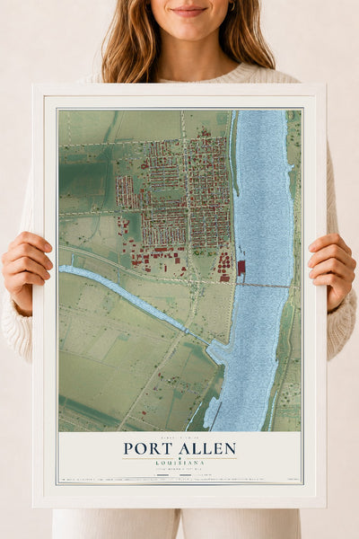 Map of Port Allen, Louisiana, 18 x 24 inch print in a white wood frame