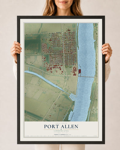 Map of Port Allen, Louisiana, 24 x 36 inch print in a black wood frame