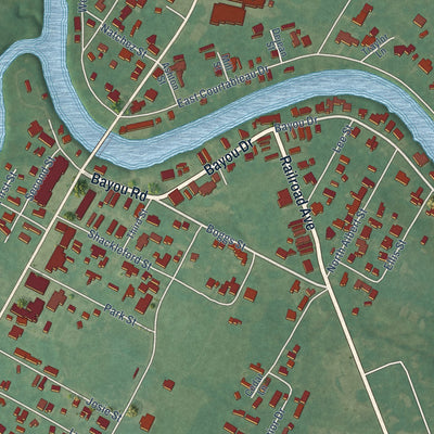 Close-up of the map of Port Barre, Louisiana print showing street and building detail