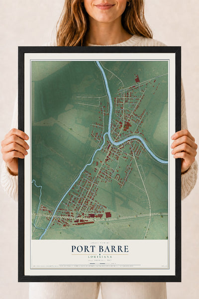 Map of Port Barre, Louisiana, 18 x 24 inch print in a black wood frame