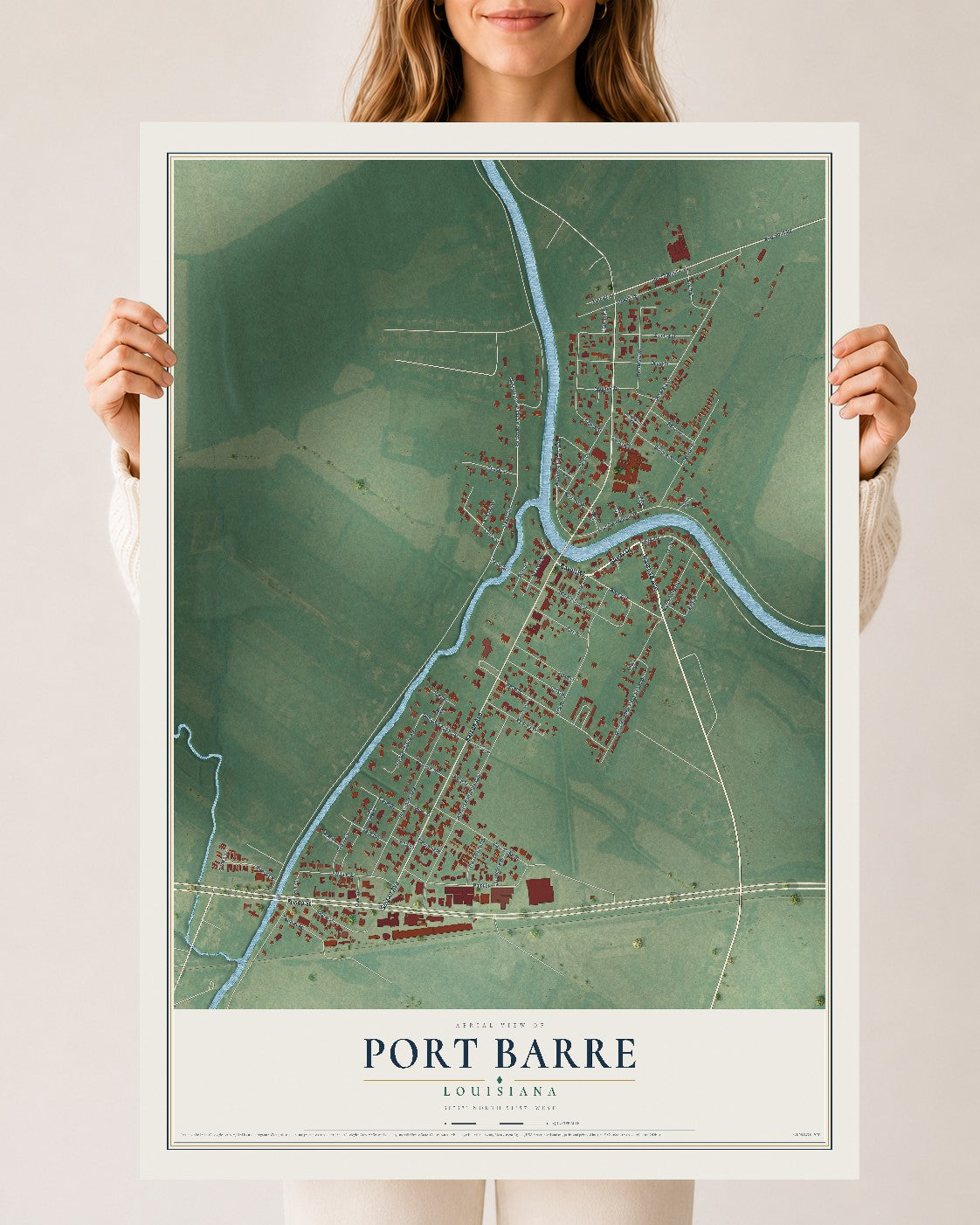 Map of Port Barre, Louisiana, 24 x 36 inch unframed archival matte print
