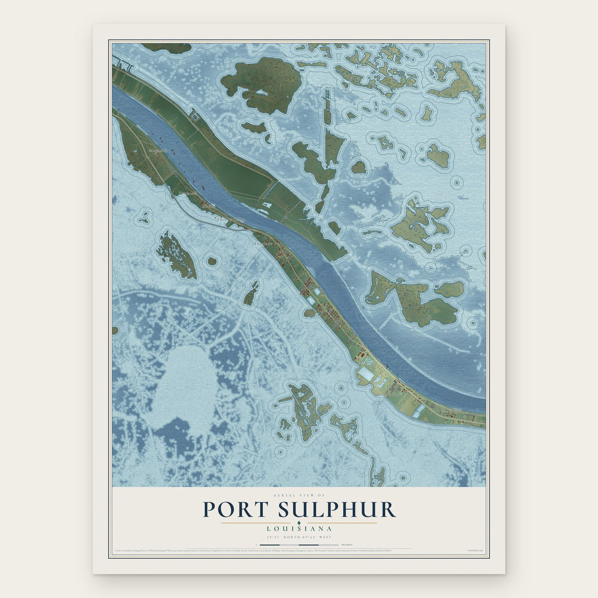 Port Sulphur, Louisiana map print, the full design