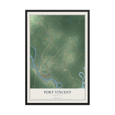 Map of Port Vincent, Louisiana, 12 x 18 inch print in a black wood frame