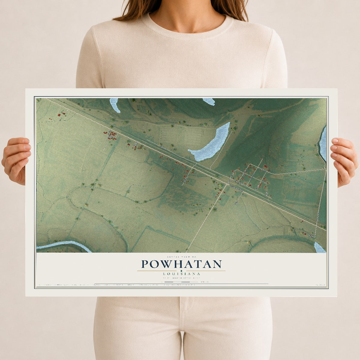 Map of Powhatan, Louisiana, 12 x 18 inch unframed archival matte print