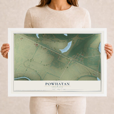 Map of Powhatan, Louisiana, 12 x 18 inch print in a white wood frame