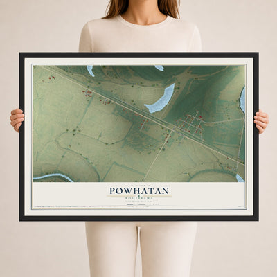 Map of Powhatan, Louisiana, 24 x 36 inch print in a black wood frame
