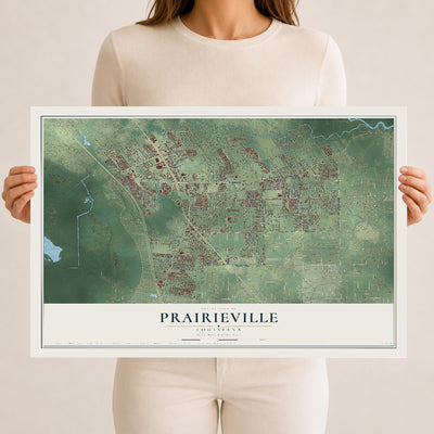Map of Prairieville, Louisiana, 12 x 18 inch unframed archival matte print