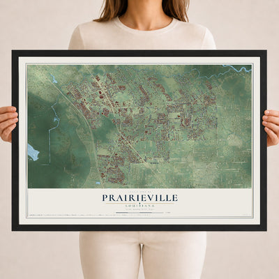Map of Prairieville, Louisiana, 18 x 24 inch print in a black wood frame