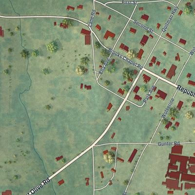 Close-up of the map of Quitman, Louisiana print showing street and building detail