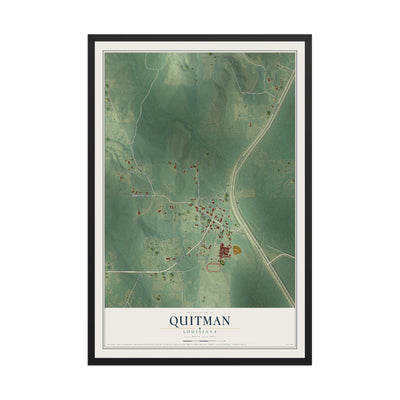 Map of Quitman, Louisiana, 12 x 18 inch print in a black wood frame
