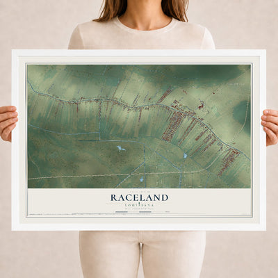 Map of Raceland, Louisiana, 18 x 24 inch print in a white wood frame