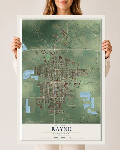 Map of Rayne, Louisiana, 24 x 36 inch unframed archival matte print