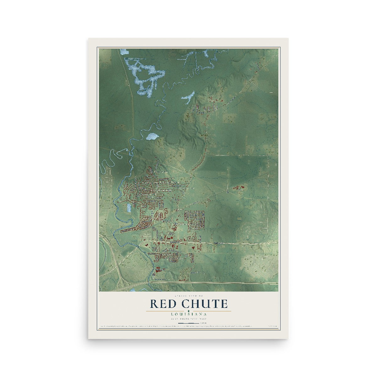 Map of Red Chute, Louisiana, 12 x 18 inch unframed archival matte print