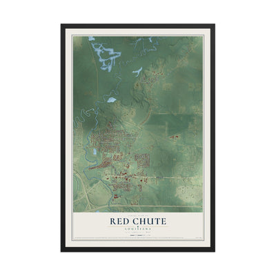 Map of Red Chute, Louisiana, 12 x 18 inch print in a black wood frame
