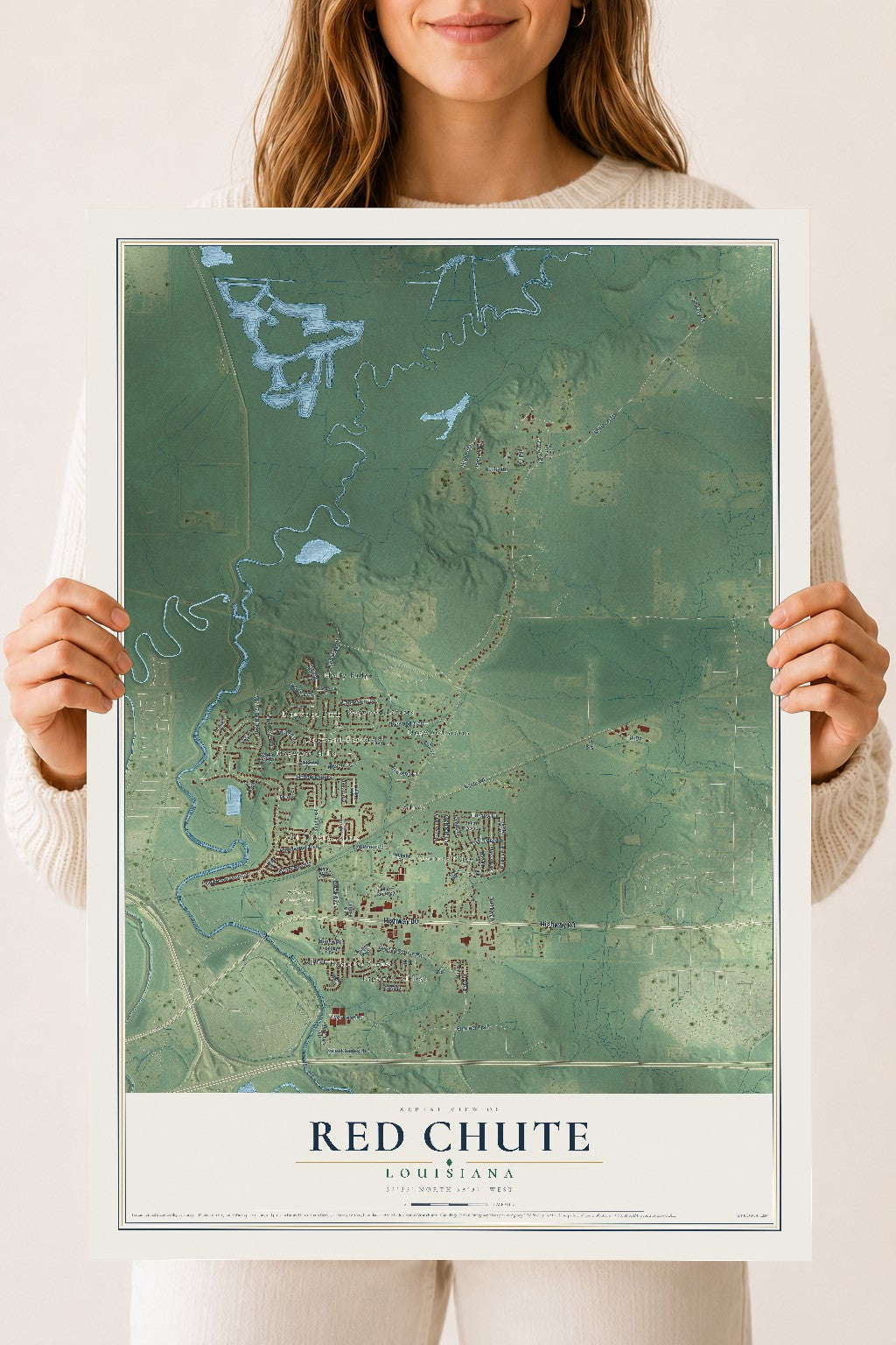Map of Red Chute, Louisiana, 18 x 24 inch unframed archival matte print