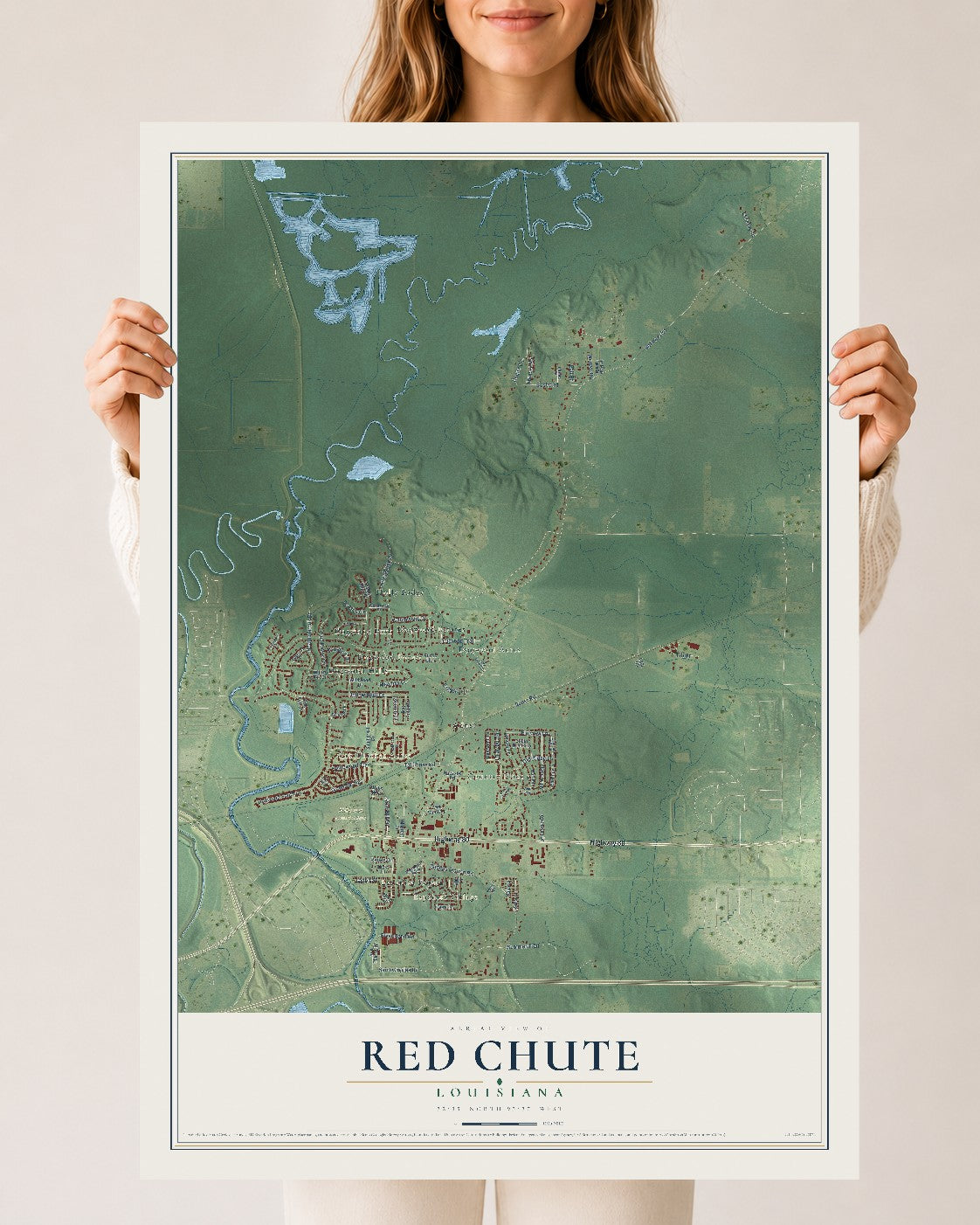 Map of Red Chute, Louisiana, 24 x 36 inch unframed archival matte print