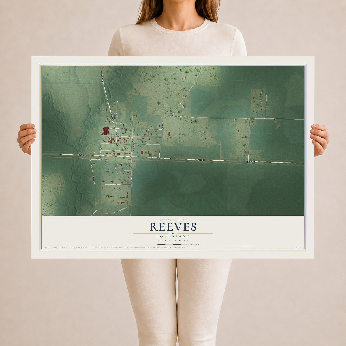 Map of Reeves, Louisiana, 24 x 36 inch unframed archival matte print
