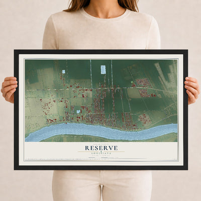 Map of Reserve, Louisiana, 12 x 18 inch print in a black wood frame