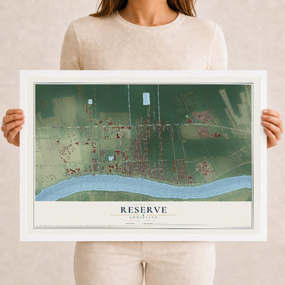 Map of Reserve, Louisiana, 12 x 18 inch print in a white wood frame