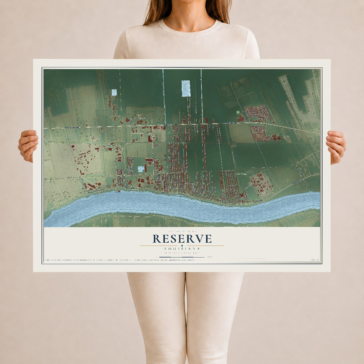Map of Reserve, Louisiana, 24 x 36 inch unframed archival matte print
