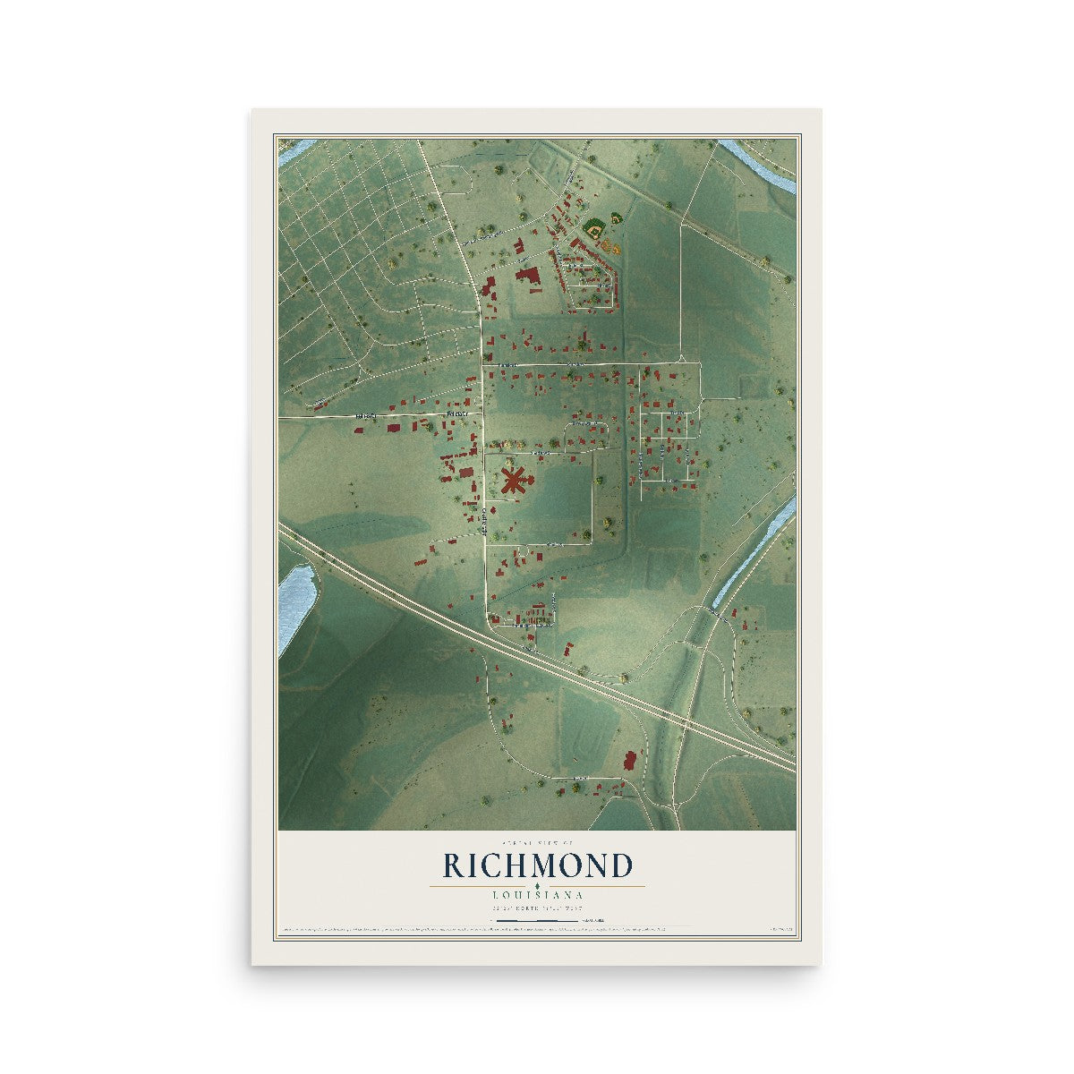 Map of Richmond, Louisiana, 12 x 18 inch unframed archival matte print