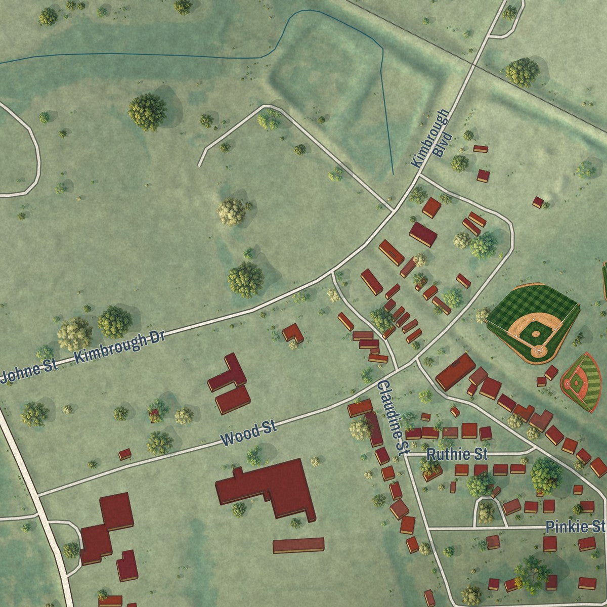 Second close-up of the map of Richmond, Louisiana print showing more streets and buildings