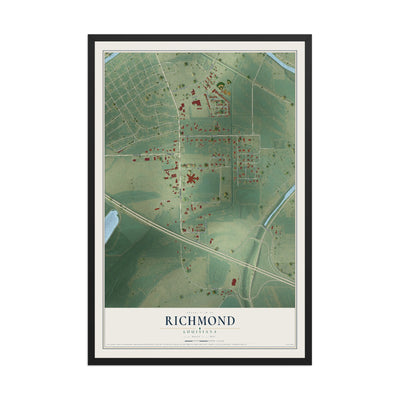 Map of Richmond, Louisiana, 12 x 18 inch print in a black wood frame