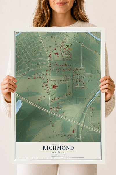 Map of Richmond, Louisiana, 18 x 24 inch unframed archival matte print