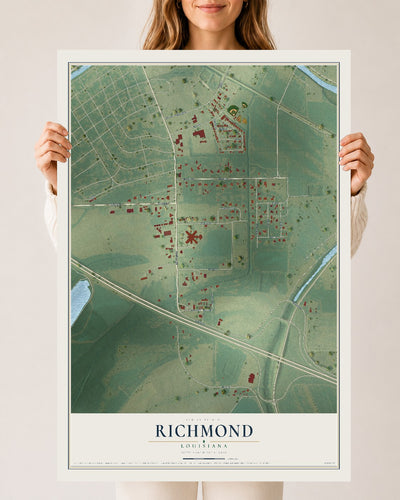 Map of Richmond, Louisiana, 24 x 36 inch unframed archival matte print