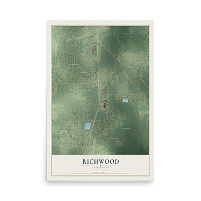 Map of Richwood, Louisiana, 12 x 18 inch unframed archival matte print