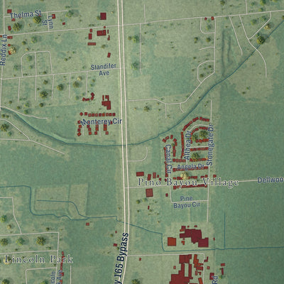 Second close-up of the map of Richwood, Louisiana print showing more streets and buildings