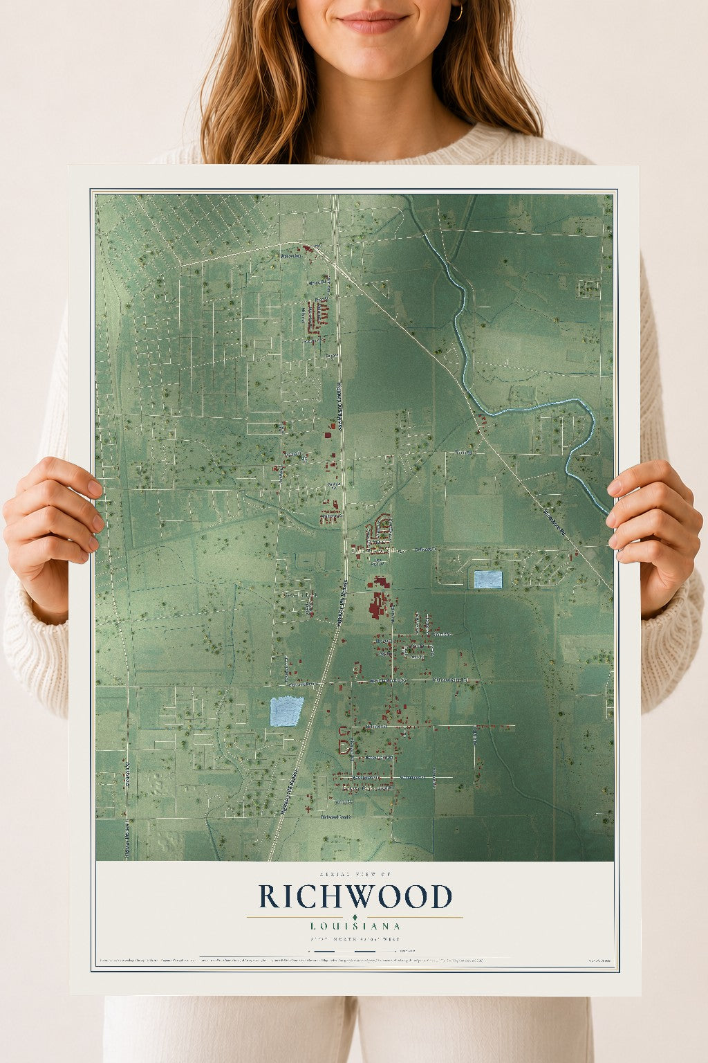 Map of Richwood, Louisiana, 18 x 24 inch unframed archival matte print