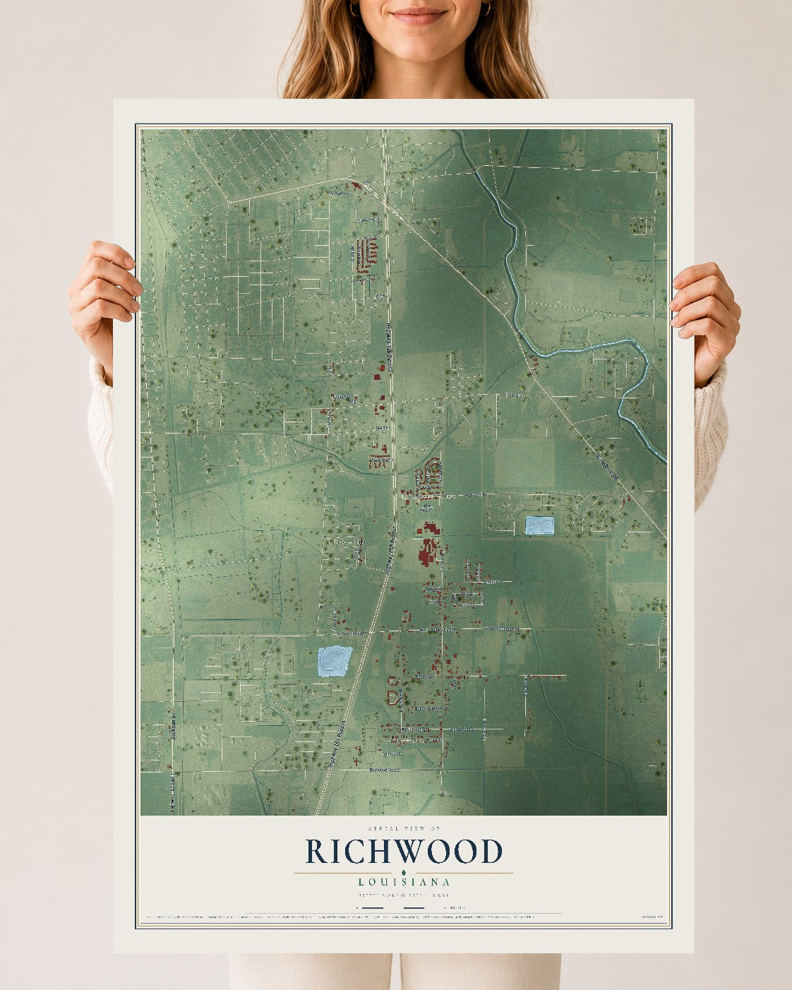 Map of Richwood, Louisiana, 24 x 36 inch unframed archival matte print