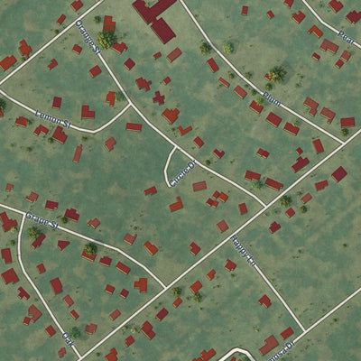 Second close-up of the map of Ridgecrest, Louisiana print showing more streets and buildings