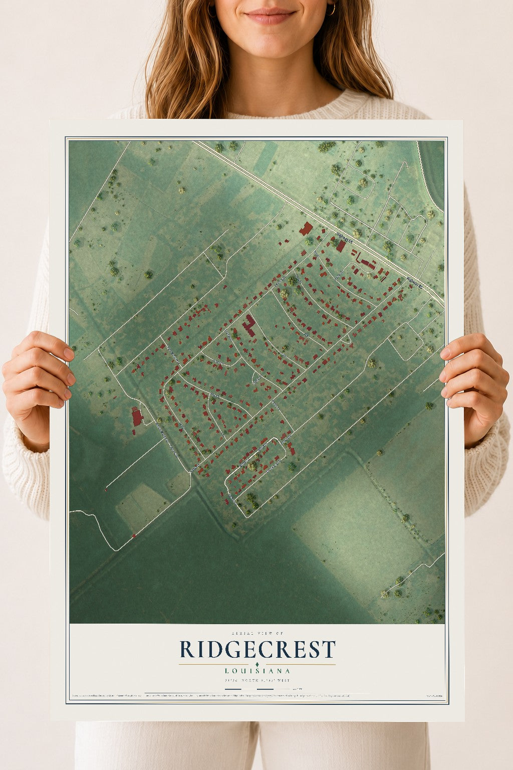Map of Ridgecrest, Louisiana, 18 x 24 inch unframed archival matte print