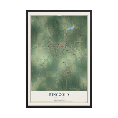 Map of Ringgold, Louisiana, 12 x 18 inch print in a black wood frame