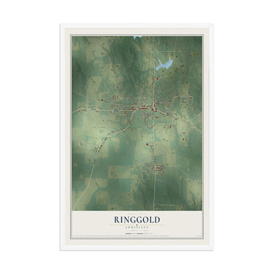 Map of Ringgold, Louisiana, 12 x 18 inch print in a white wood frame