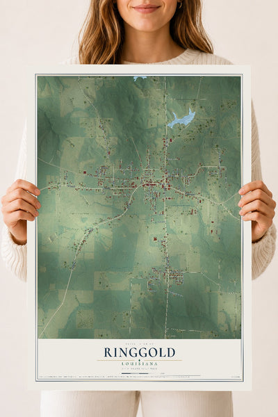 Map of Ringgold, Louisiana, 18 x 24 inch unframed archival matte print
