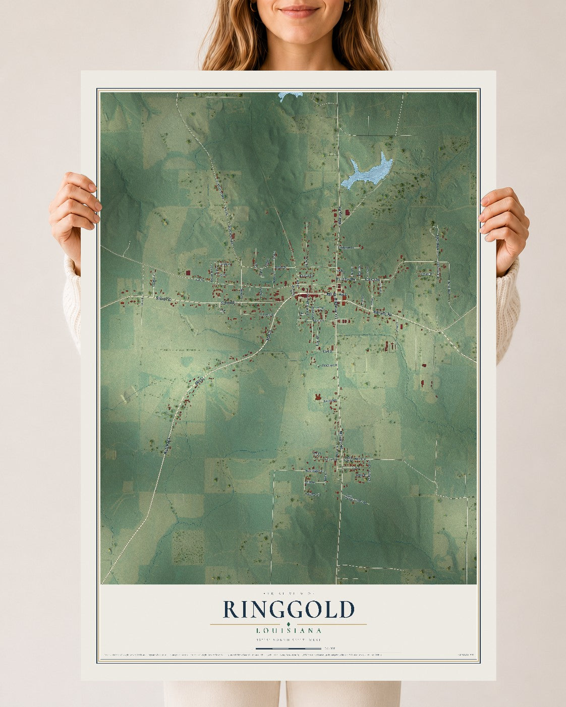 Map of Ringgold, Louisiana, 24 x 36 inch unframed archival matte print