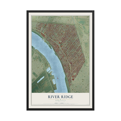 Map of River Ridge, Louisiana, 12 x 18 inch print in a black wood frame