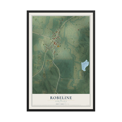 Map of Robeline, Louisiana, 12 x 18 inch print in a black wood frame