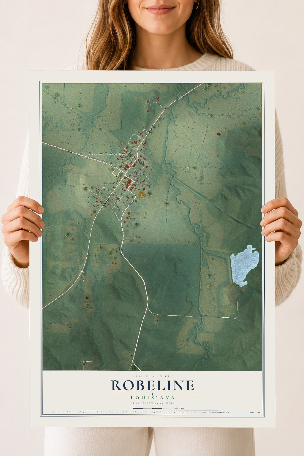 Map of Robeline, Louisiana, 18 x 24 inch unframed archival matte print